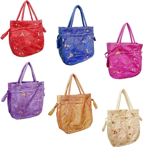 HAN SHENG Bolsa de joyería de seda bordada vintage, bolsa de brocado, bolsa de joyería con cordón, bolsa de regalo, bolsa de mano