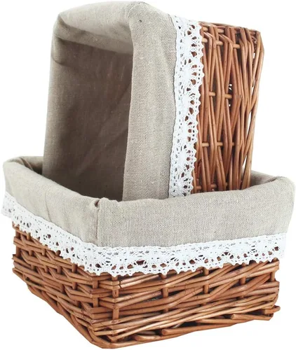 Miniatura 4 de KINGWILLOW Cesta de almacenamiento de mimbre con forro, 3 unidades, cesta rectangular hecha a mano de sauce pequeña para artículos diversos