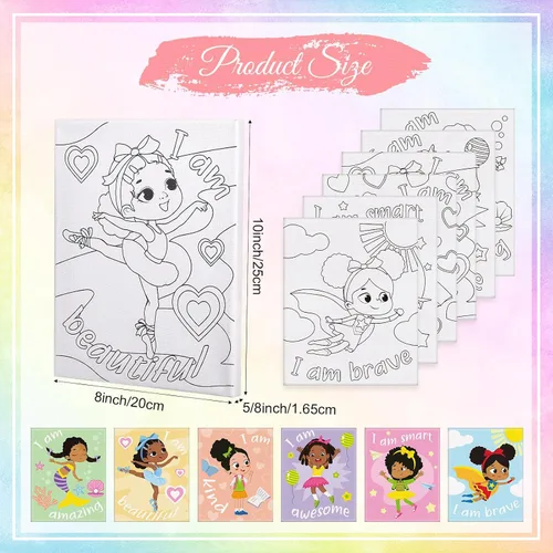 Miniatura 3 de Tatuo 6 lienzos predibujados para mujeres negras para pintar de 8 x 10 pulgadas, kit de pintura y sorbo de contorno estirado para adultos, regalos