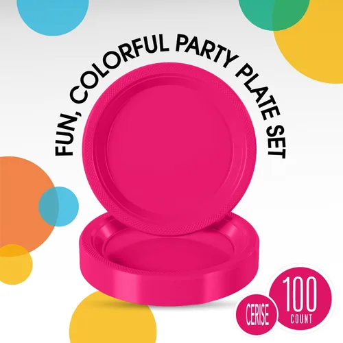 Miniatura 3 de Party Solids Cerise - Platos de plástico para fiestas, platos desechables de 7 pulgadas para suministros de fiesta, 100 piezas, juego de vajilla