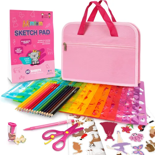 Miniatura 10 de Mimtom Kit de plantillas de dibujo para niños, juego de arte de 51 piezas con más de 240 formas, bloc de bocetos y lápices