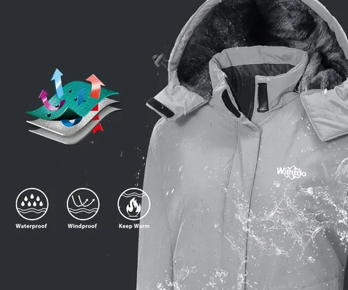 Miniatura 6 de Wantdo - Chaqueta de esquí impermeable para mujer, abrigo de invierno cálido y resistente al viento, abrigos de nieve