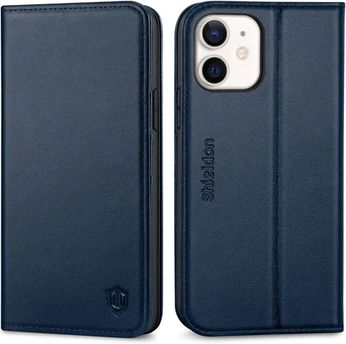 Miniatura 11 de SHIELDON Funda para iPhone 12 de 6.1", cartera de cuero genuino con protección magnética tipo libro, soporte con bloqueo RFID para tarjetas de Café