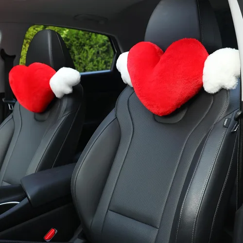 Miniatura 13 de 2 Pack de almohadas para reposacabezas en forma de corazón con alas de ángel - Cómodas y suaves almohadas para el cuello, accesorios para autos