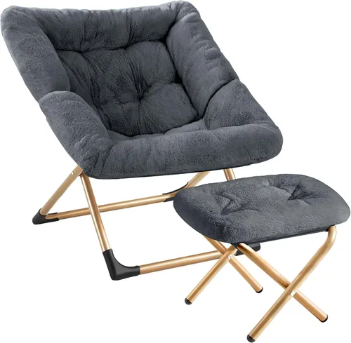 Miniatura 9 de Youtanic Comfy - Silla tipo platillo de gran tamaño, silla de lectura de piel sintética suave para adultos, marco de metal XL estable y almohadilla