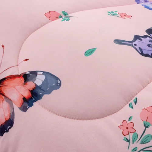 Miniatura 6 de Btargot Juego de edredón de 3 piezas con diseño de mariposas para niños, juego de cama con estampado de flores coloridas para mujeres y niñas