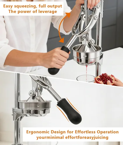 Miniatura 4 de Exprimidor manual profesional de mano – Exprimidor de cítricos de acero inoxidable resistente para naranja, limón y granada con base estable y taza
