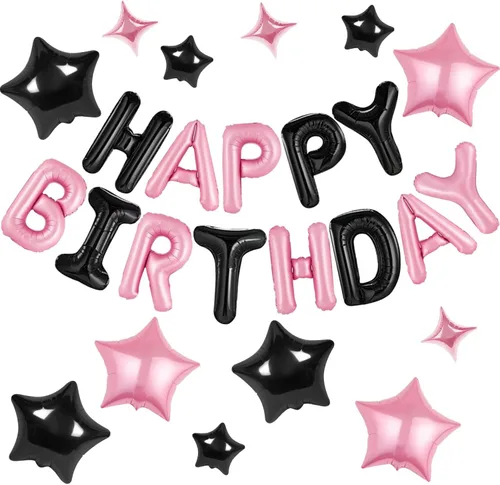 Miniatura 24 de CANREVEL Cartel de feliz cumpleaños, 13 letras de papel de aluminio de Mylar de 16 pulgadas con 12 globos de estrella, decoraciones de fiesta