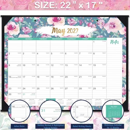 Miniatura 3 de Calendario de escritorio 2026-2027 – julio 2026 – diciembre 2027, calendario de escritorio mensual grande de 18 meses, 22 x 17 pulgadas, almohadilla