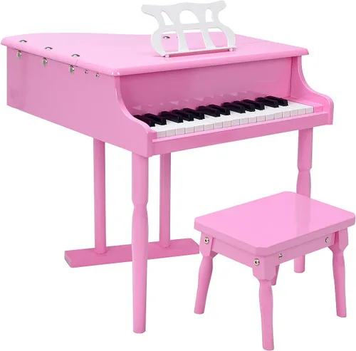 Miniatura 15 de Goplus Piano de juguete clásico para niños de 30 teclas, mini piano de madera estilo grand con banco, tapa para piano, estante para música, juguete