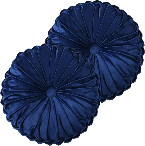 Miniatura 22 de HIG - Juego de 2 almohadas decorativas redondas plisadas, almohadas de calabaza de acento elegantes con botón central, almohadas de suelo