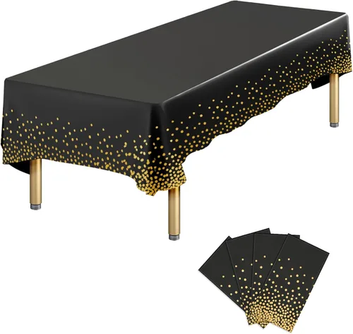 Miniatura 13 de Paquete de 4 manteles de plástico desechables azules y dorados para mesa rectangular, manteles desechables de 54 x 108 pulgadas, manteles