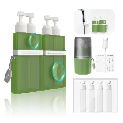 Miniatura 8 de YOTIME Juego de botellas de viaje 4 en 1, ventosa de silicona al vacío para paredes lisas, recipientes de tamaño de viaje aprobados por la TSA a Gris