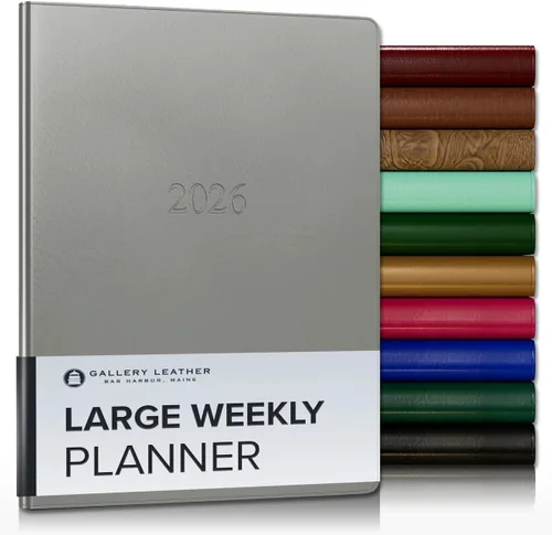 Miniatura 166 de Gallery Leather Agenda semanal y mensual grande 2025-2026, agenda y cuaderno con elegantes bordes de página dorados dorados, 12 meses, cactus Cactus