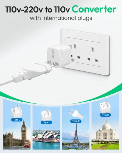 Miniatura 6 de Convertidor de voltaje de 220 V a 110 V, convertidor de voltaje de Estados Unidos a Europa con 1 USB A y 2 puertos USB C de carga rápida, 2 enchufes