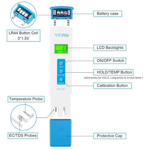 Miniatura 3 de YINMIK Medidor digital de pH TDS Medición precisa combinada para pH TDS EC Temp con ATC, probador de calidad de agua de 2ª generación con pantalla