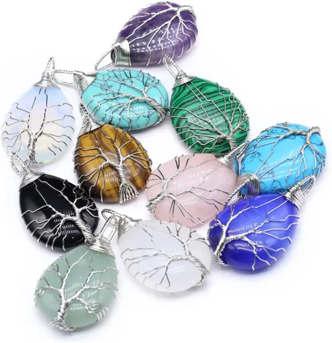 Miniatura 7 de 4 colgantes de piedra natural con forma de gota de agua al azar, cristal curativo, ágata de árbol de la vida, dijes para hacer joyas, collares