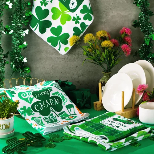 Miniatura 3 de Patelai 6 Pcs Toallas de Cocina del Día de San Patricio Toalla de Trébol Shamrock Toallas de Mano para Baño Toallas para Platos y Té Regalos