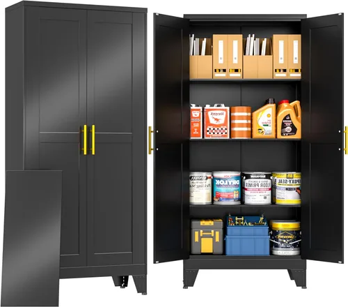 Miniatura 11 de PAOFIN Armario de almacenamiento de metal, archivadores de acero de 35 pulgadas de alto con puertas con cerradura y estantes ajustables, gabinete