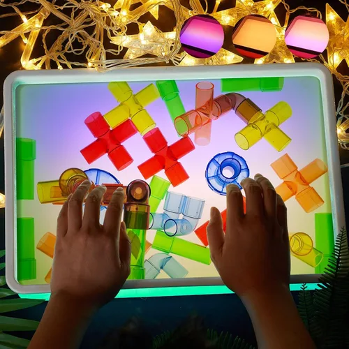 Miniatura 11 de Caja de luz de pintura de arena de 16 pulgadas, mesa sensorial portátil iluminada para niños y adultos, 3 modos de color y 10 niveles, mesa