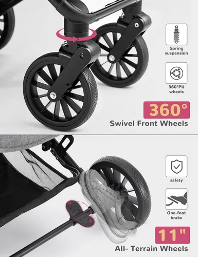 Miniatura 4 de Cochecito para perros pequeños y medianos de hasta 60 libras, cochecito plegable para mascotas con 4 ruedas con transportador desmontable