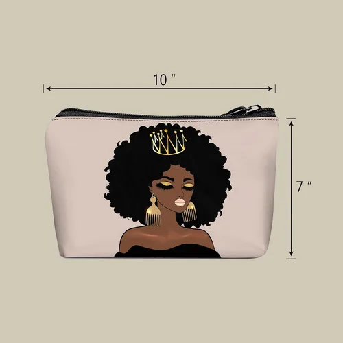 Miniatura 5 de Bolsa de maquillaje Melanin para mujer, bolsa de cosméticos impresa portátil, bolsa de aseo de viaje, bolsa organizadora de maquillaje para mujeres