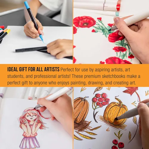 Miniatura 6 de U.S. Art Supply Bloc de papel marcador manga de alta calidad de 11 x 14 pulgadas (paquete de 2, 48 hojas en total) – Cuaderno de dibujo de 60 libras