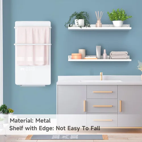 Miniatura 5 de Paquete de 4 estantes flotantes de metal, estante grande de pared de 17 x 6 pulgadas para almacenamiento, estantería blanca para niños, estantes