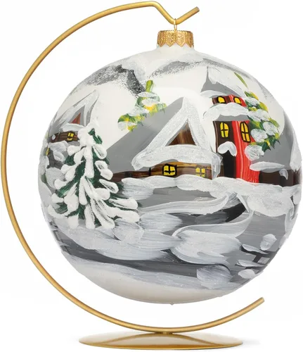 Miniatura 49 de Adorno navideño de capilla azul con soporte, bola de vidrio soplado polaco pintada a mano, bola extra grande de 8 pulgadas/200mm, adorno de fe eterna