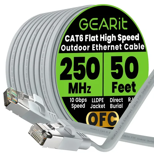 Miniatura 13 de GEARit Cable Ethernet plano Cat 6 para exteriores (15 pies, negro) Chaqueta LLDPE clasificada para entierro directo – Cat6 blindado FTP 10Gbps