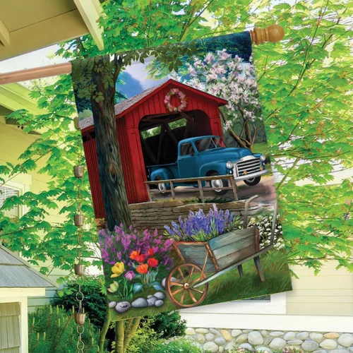 Miniatura 2 de Briarwood Lane Bandera de casa de primavera Bridge in Blooms