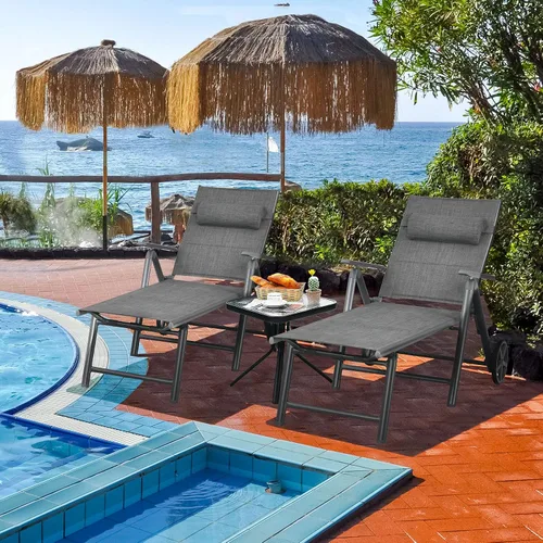 Miniatura 9 de RELAX4LIFE Tumbona para patio con ruedas – Silla reclinable plegable acolchada con almohada extraíble, respaldo ajustable, sillas de playa