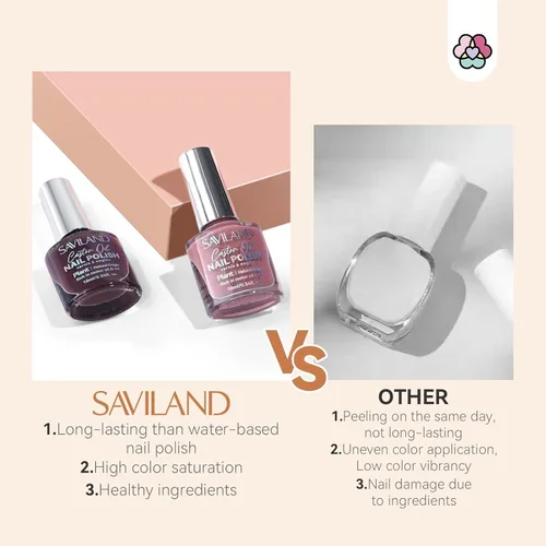 Miniatura 7 de SAVILAND Juego de esmaltes de uñas: kit regular de esmalte de uñas de secado rápido, color burdeos, rojo oscuro, morado, verde, con base de aceite