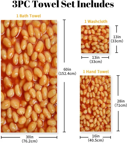 Miniatura 2 de Baked Beans - Juego de toallas de baño de 3 piezas, 1 toalla de baño, 1 toalla de mano, juego de toallas de algodón de secado rápido suave