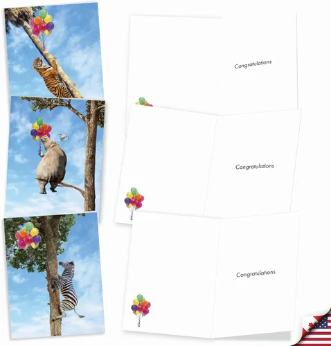 Miniatura 2 de The Best Card Company Juego de 20 tarjetas de felicitación surtidas de 4 x 5.12 pulgadas con sobres (10 diseños, 2 de cada uno) animales de árbol