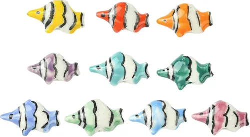 LiQunSweet 10 pcs 10 Colors Handmade Ceramic Porcelain Fish Beads Ocean Animals Spacer Beads for DIY Jewelry Bracelet Necklace Earring Crafts Bag