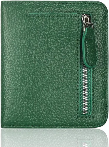 Miniatura 13 de Funtor Cartera de cuero para mujer, pequeña y compacta, con bolsillo doble, bloqueo RFID, para mujer