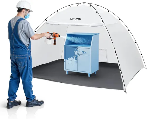 Miniatura 14 de VEVOR Cabina de Pintura Portátil, Carpa de Pintura en Aerosol Más Grande con Piso Integrado y Malla y Ganchos a Prueba de Viento, Estación de Carpa