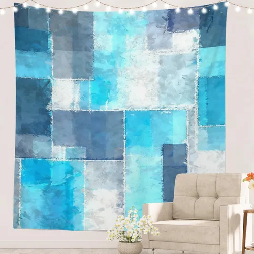 Miniatura 86 de Batmerry Tapiz azul y blanco, tapiz abstracto de pintura azul, negro, gris y blanco, para sala de estar, dormitorio, pared, decorativo, 51.2 x 59.1