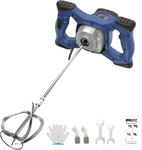 IMAYCC Mezclador de cemento de mano, mezclador de concreto portátil, taladro de mezcla de 6 velocidades de 110V, mezclador de taladro de 2100W para