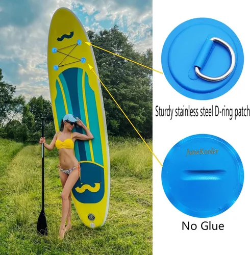 Miniatura 4 de JuneKooler - 8 piezas de anillos en D de acero inoxidable para barco inflable, parche de anillo en D de sup, parche de anillo D para kayak, parche