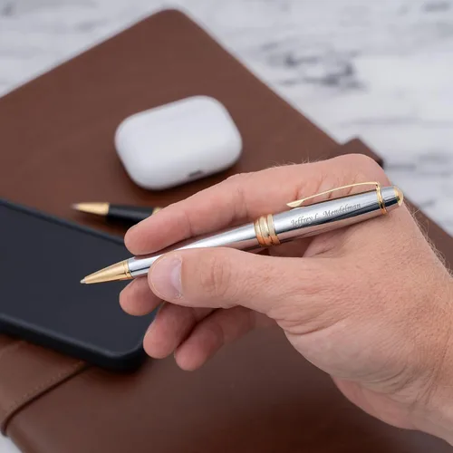 Miniatura 2 de Dayspring Pens Cross Bailey Medalist - Bolígrafo personalizado, cromado con borde dorado, bolígrafo grabado de lujo, bolígrafos personalizados