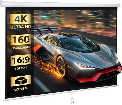 SUPER DEAL Pantalla de Proyección HD 16:9 de 80 pulgadas, Pantalla de Proyector de Película Plegable Anti-Arrugas Portátil, Desplegable Manual para