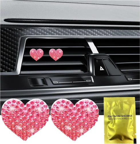 Miniatura 11 de Ziciner 2 piezas de dijes de clips para ventilación de aire de coche con corazón brillante, clips para salida de aire de coche con forma de corazón