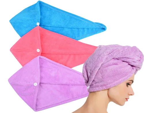 HOPESHINE Toalla de ducha suave para mujer, turbante, toalla de secado para la cabeza, gran regalo para mujeres (azul + morado + rojo rosa, paquete