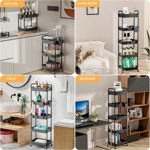 Miniatura 6 de Carrito rodante de 3 niveles con cajón, carrito de servicio REBECAT hecho de organizador de almacenamiento multifuncional para cocina, baño, sala