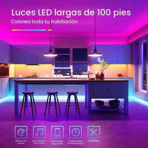 Miniatura 3 de TJOY Luces LED para dormitorio de 25 pies, tira de luces LED RGB que cambian de color con control remoto y aplicación inteligente, luces de cuerda