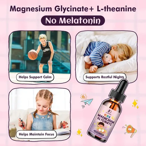 Miniatura 3 de Gotas Líquidas de Glicinato de Magnesio para Niños – Glicinato de Magnesio con L-teanina para Apoyo al Sueño y la Calma – Sin Melatonina, Sin