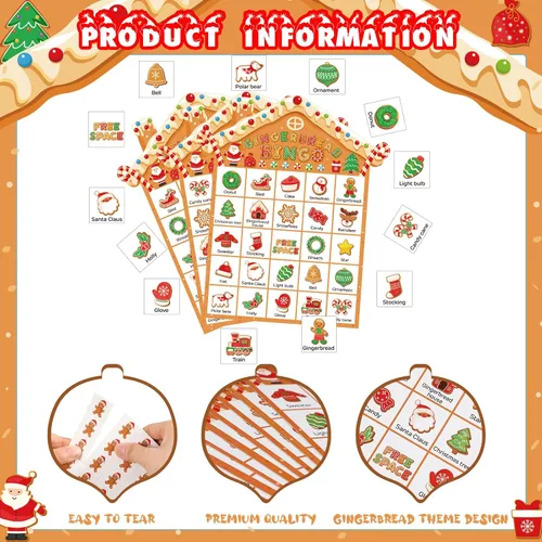 Miniatura 3 de Shappy 35 Piezas Juego de Bingo Navideño de Jengibre Juego de Bingo del Hombre de Jengibre 24 Jugadores Tarjetas para Actividades Familiares