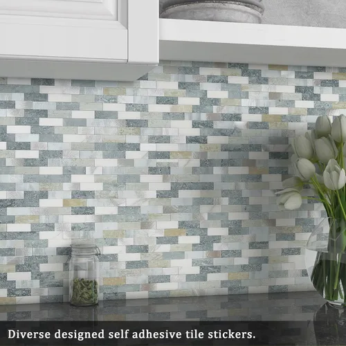 Miniatura 4 de BeNice Adhesivos para despegar y pegar, para cocina, mosaico, baño, mármol, ducha, azulejos, impermeables, (10 hojas, azul gris)